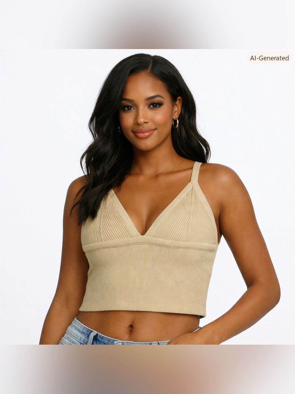 Out From Under Hailey Seamless Plunge Ribbed Crop Tank Top Yellow XS